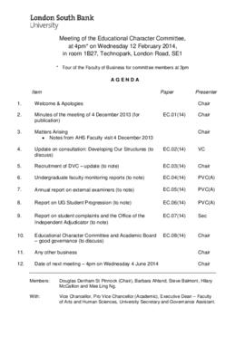 12 February 2014 Educational Character Committee agenda and papers.pdf