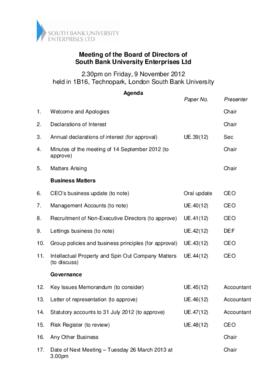 9 November 2012 South Bank University Enterprises Ltd Board agenda and papers.pdf