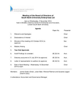 5 November 2014 South Bank University Enterprises Ltd Board agenda and papers.pdf