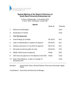 11 November 2015 South Bank University Enterprises Ltd Board agenda and papers.pdf