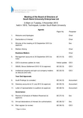 5 November 2013 South Bank University Enterprises Ltd Board agenda and papers.pdf