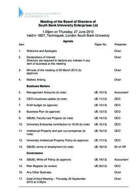 27 June 2013 South Bank University Enterprises Ltd Board agenda and papers.pdf
