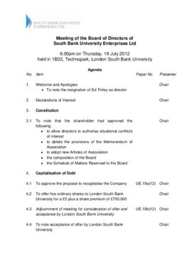 19 July 2012 South Bank University Enterprises Ltd Board agenda and papers.pdf