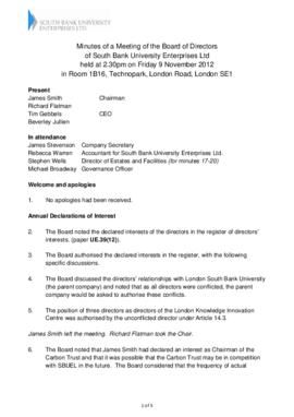 9 November 2012 South Bank University Enterprises Ltd Board minutes.pdf